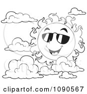 Coloring Page Outline Of A Happy Summer Sun With Shades And Clouds