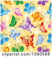 Clipart Seamless Colorful Butterfly And Yellow Background Royalty Free Vector Illustration