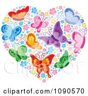 Poster, Art Print Of Heart Made Of Colorful Butterflies And Blossoms