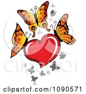 Poster, Art Print Of Red Heart With Butterflies