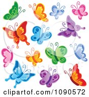 Poster, Art Print Of Bunch Of Colorful Butterflies In Flight