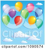 Clipart Colorful Party Balloons Floating In A Cloudy Sky Royalty Free Vector Illustration