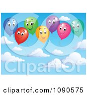 Poster, Art Print Of Colorful Happy Party Balloons In A Cloudy Sky