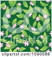 Poster, Art Print Of Seamless Pink Blossom Leaves And Green Background