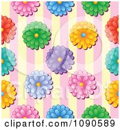 Poster, Art Print Of Seamless Colorful Daisy And Yellow And Pink Stripes Background