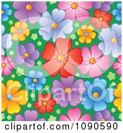 Seamless Colorful Blossom And Grass Background