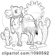 Clipart Coloring Page Outline Of A Saddled Desert Camel Royalty Free Vector Illustration