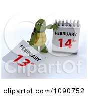 Poster, Art Print Of 3d Tortoise Changing A Calendar To Valentines Day February 14th