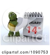 Poster, Art Print Of 3d Tortoise Changing A Desk Calendar To Valentines Day February 14th