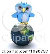 Poster, Art Print Of 3d Blue Owl Perched On Earth