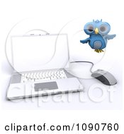 3d Blue Owl Flying By A Laptop