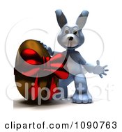 Poster, Art Print Of 3d Blue Easter Bunny With A Chocolate Egg