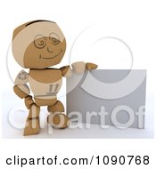 Poster, Art Print Of 3d Cardboard Box Man With A Blank Sign