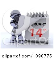 Poster, Art Print Of 3d Silver Robot Flipping A Desk Calendar To Valentines Day