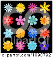 Poster, Art Print Of Colorful Flower Icons On Black 1