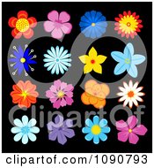 Poster, Art Print Of Colorful Flower Icons On Black 2