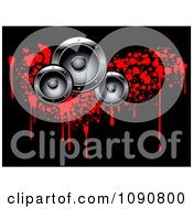 Poster, Art Print Of Silver Music Speakers Over Red Bloody Grunge Drops On Black