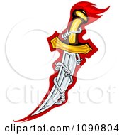 Poster, Art Print Of Curved Dagger With Barbed Wire On Red