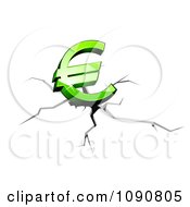 Poster, Art Print Of 3d Green Euro Symbol Crashing And Causing Fissures