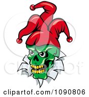 Clipart Green Joker Head Breaking Through Paper Royalty Free Vector Illustration