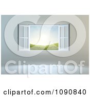 Poster, Art Print Of Open Window With A View Of Hills And Sunshine