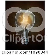 Poster, Art Print Of 3d Glowing Lightbulb Skull Over Brown
