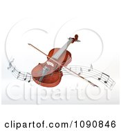 Poster, Art Print Of 3d Floating Violin And Bow With A Wave Of Music Notes