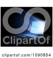 Poster, Art Print Of 3d Laptop With Bright Blue Light Shining From The Screen In The Dark
