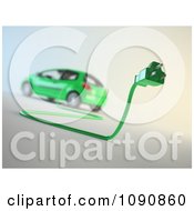 Clipart 3d Green Electric Car And Plug Royalty Free CGI Illustration