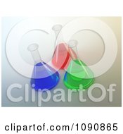 3d Blue Green And Red Chemicals In Science Laboratory Flasks