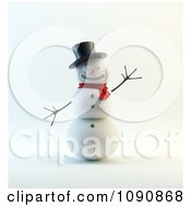 Poster, Art Print Of 3d Waving Snowman With A Big Smile Top Hat And Scarf