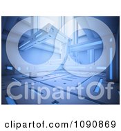 Clipart 3d Blue Modern Science Fiction Interior With Light Royalty Free CGI Illustration