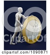 3d Statue Man Rolling A Euro Coin On Black