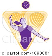 Clipart Purple Female Volleyball Player Over An Orange Shining Triangle Royalty Free Vector Illustration