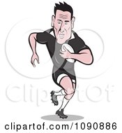 Black Haired Rugby Player Running Forward With The Ball