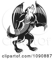 Clipart Black And White Howling Wolf Bat Royalty Free Vector Illustration