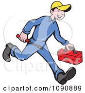 Poster, Art Print Of Happy Repair Man Running With His Tools
