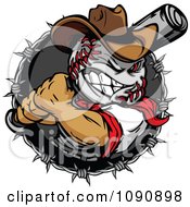 Poster, Art Print Of Tough Baseball Head Cowboy With A Bat In A Barbed Wire Circle