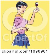 Clipart Retro Woman Raising Her Wine Glass To Toast Royalty Free Vector Illustration