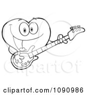 Poster, Art Print Of Outlined Valentine Heart Character Guitarist Playing A Song