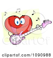 Poster, Art Print Of Red Valentine Heart Character Guitarist Playing A Song