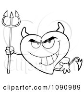Clipart Outlined Devil Valentine Heart Character Royalty Free Vector Illustration