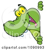 Clipart Happy Alligator Looking Around A Sign Royalty Free Vector Illustration by Hit Toon