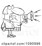 Outlined Businesswoman Shouting Bossy Remarks Through A Megaphone