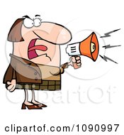 Clipart Caucasian Businesswoman Shouting Bossy Remarks Through A Megaphone Royalty Free Vector Illustration