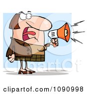 Poster, Art Print Of White Businesswoman Shouting Bossy Remarks Through A Megaphone