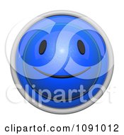 Poster, Art Print Of 3d Shiny Blue Circular Smiley Face Emoticon Icon Button