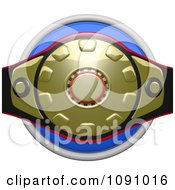 Poster, Art Print Of 3d Shiny Blue Circular Boxing Belt Icon Button