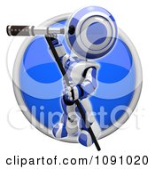 Poster, Art Print Of 3d Shiny Blue Circular Robot And Telescope Icon Button