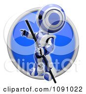 Poster, Art Print Of 3d Shiny Blue Circular Pointing Robot Icon Button
